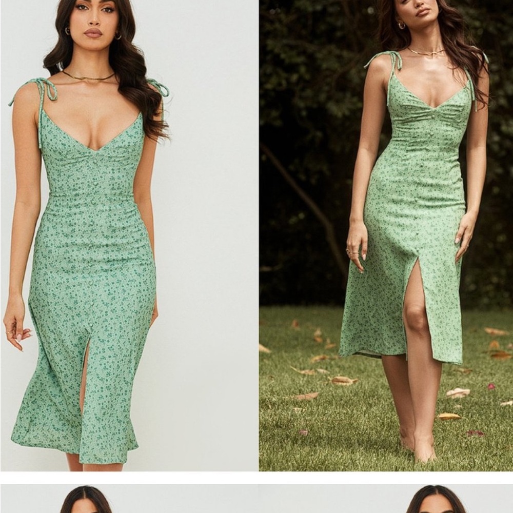 HOUSE OF CB 'Cornelia' Green Tonal Floral Midi Dress NWOT